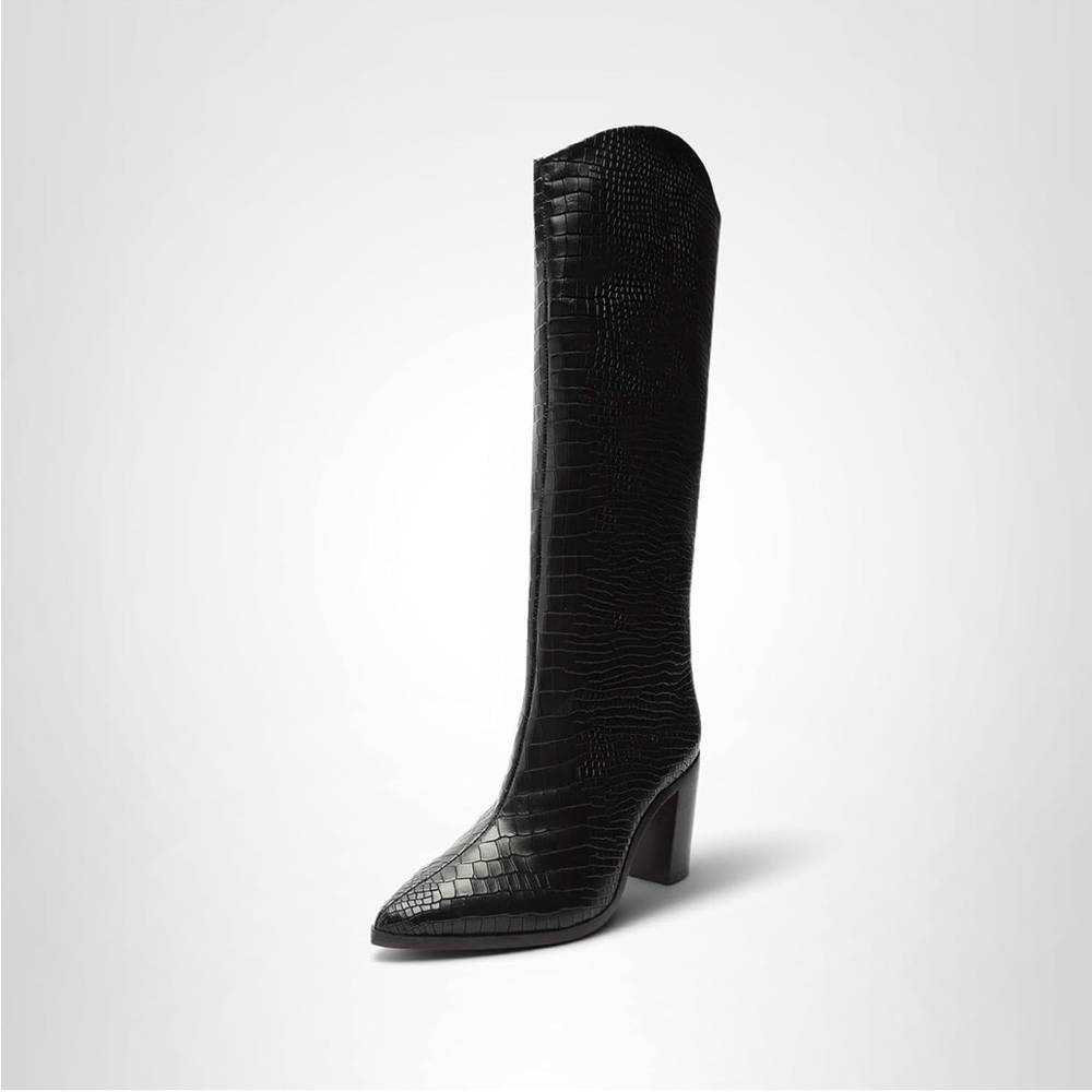 Schutz Maryana Block Boots - Black Croc